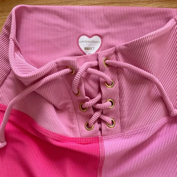 LoveShackFancy Two-Tone Pink Lace-Up High Waist Leggings with Matching Bralette - Picture 4 of 4